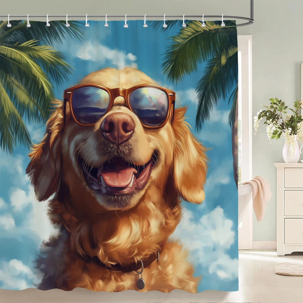 Funny Cat and Dog Shower Curtain Animal Beach Printed Shower Curtain Bathroom Bath Curtain Home Decor Curtain With Hooks