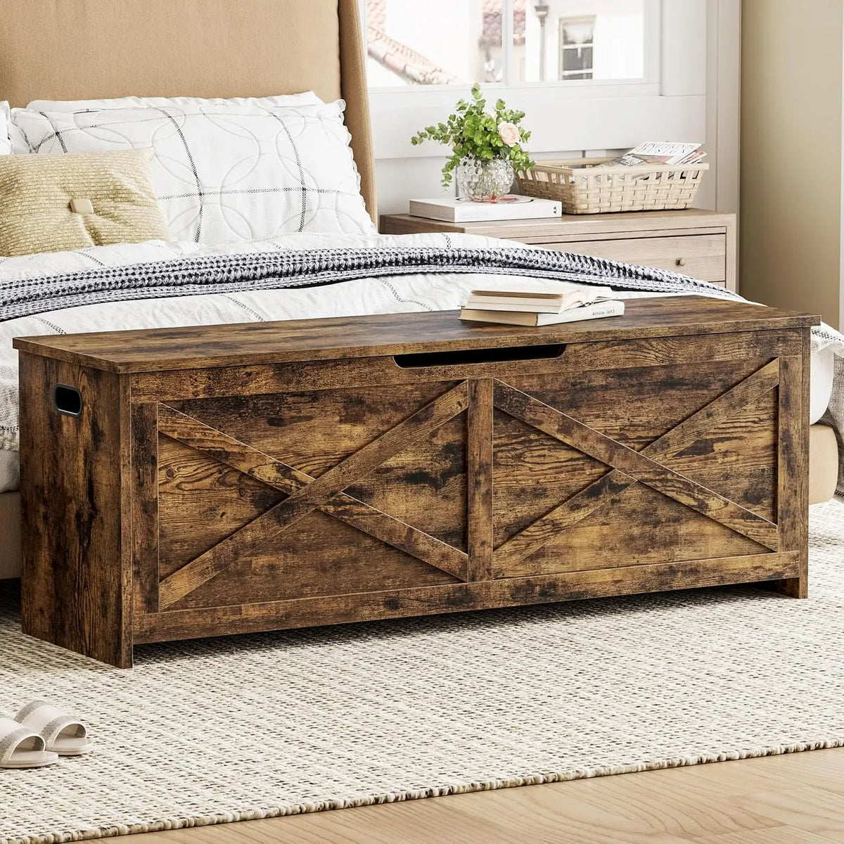 TWISTER.CK 47.2" Storage Chest & Bench, Wooden Storage Bench with Safety Hinges, Easy-to-Assemble Large Shoe Bench for Entryway, Living Room & Bedroom