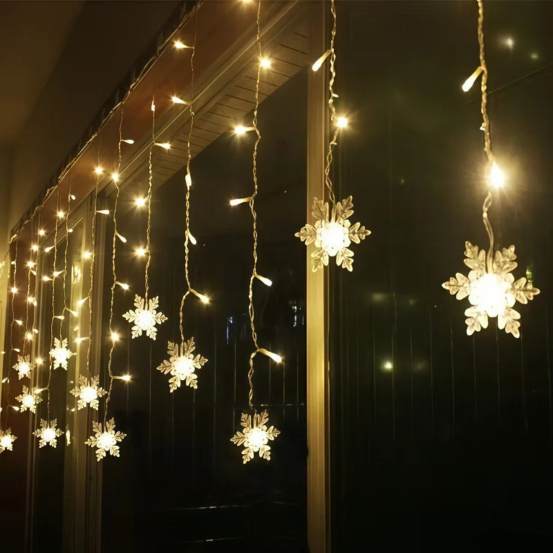 Snowflake Christmas String Lights 3.2M 8 Modes Outdoor Garden Patio Window Roof Eaves Yard Holiday Party Wedding Home Decoration