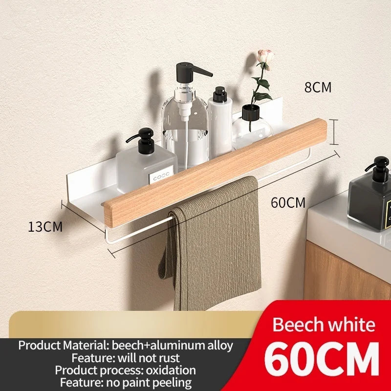 Wood Aluminum Material Corner Shelf Shampoo Storage Shelf Shower Wall Rack Bathroom Organizer Bathroom Accessories