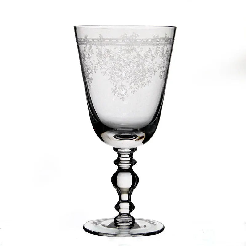 Vintage Etched Wine Goblet French Retro Crystal Stemware for Home Bar Unique Glass Gift