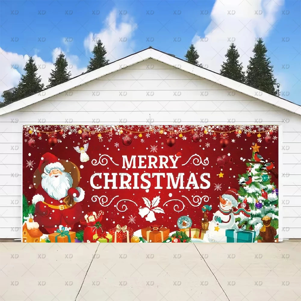 Christmas Large Garage Door Cover Backdrop Xmas Party Decoration Background Winter Yard New Year Party Wall Decor Banner Props