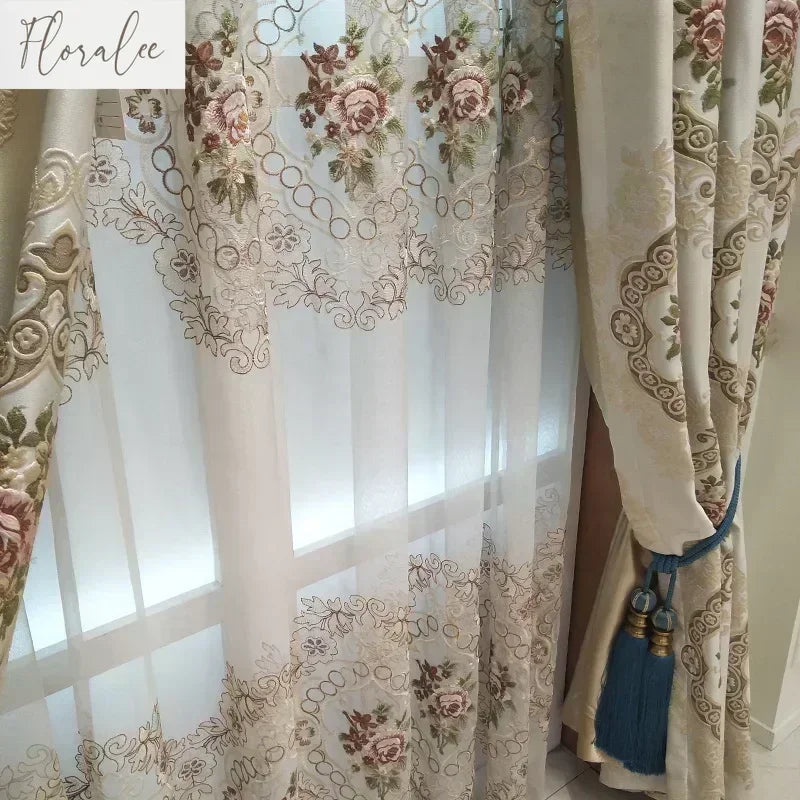 European Chenille Valance Luxury Curtains for Living Room Tulle Bedroom Blackout Embroidered Jacquard Designer Window Decor