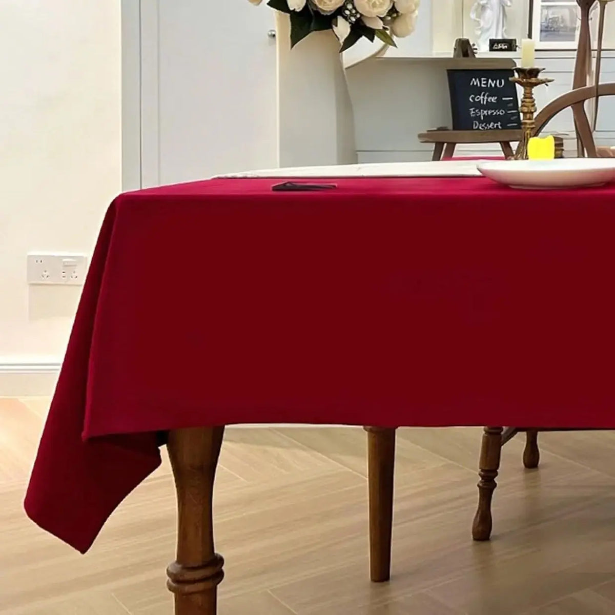 Red Rectangle Velvet Tablecloth 52 X 84 Inch, Waterproof Party Table Cover for Kitchen, Christmas, Birthday, Dining Table Decor