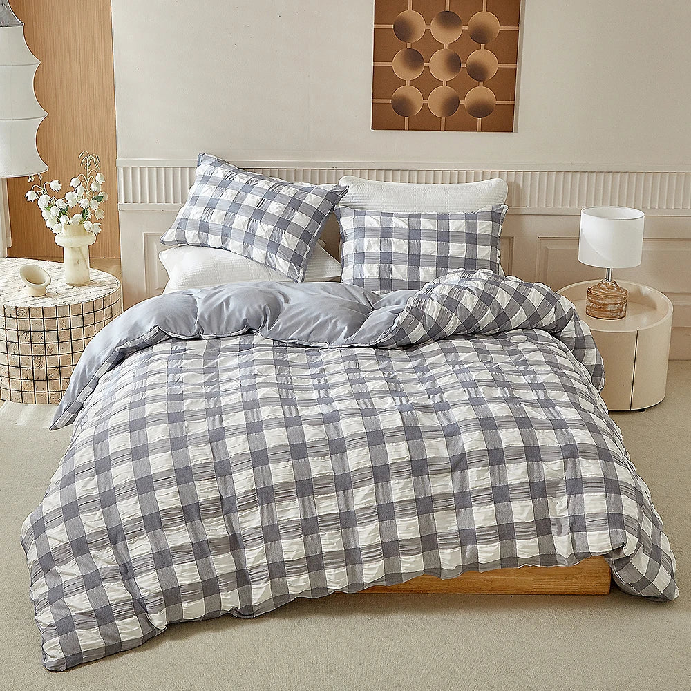 Fresh Seersucker Single Double Quilt Cover Set Soft Comfortable Duvet Cover Set 240x220 Versatile Bedroom Bedding Set King Size