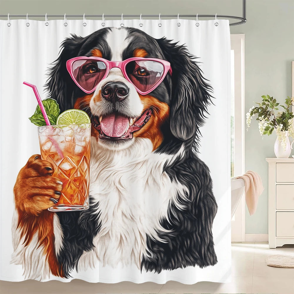 Funny Cat and Dog Shower Curtain Animal Beach Printed Shower Curtain Bathroom Bath Curtain Home Decor Curtain With Hooks