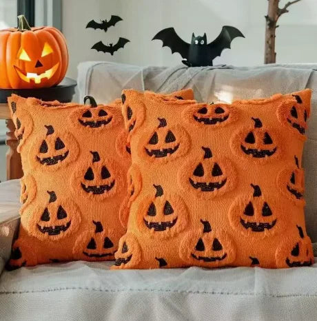 Ghost Pumpkin Plush Faux Fur Pillow Covers Soft Halloween Decor for Sofa Couch Bed Living Room White Orange Pillowcases 45x45CM