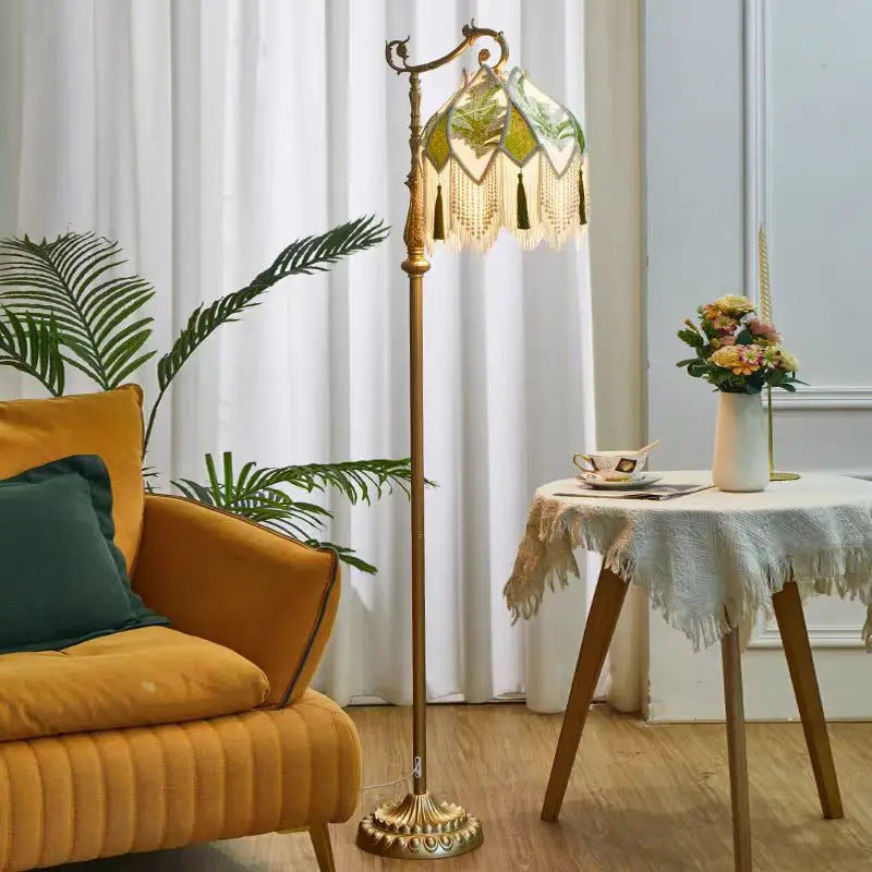 American Tassel Lampshade Floor Lamp European Luxury Design Velvet Station Lamp Livingroom Bedroom Atmosphere Art Decor Lighting
