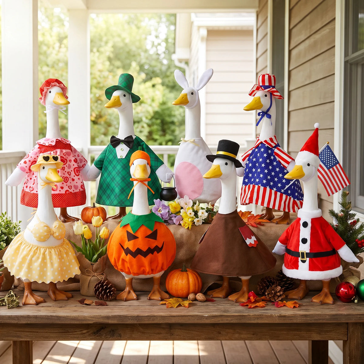 8/1Set 23in Porch Goose Outfit Goose Statue Skirt Hat Clothes All Season Lawn Goose Clothes Easter Halloween Xmac Statue Costume