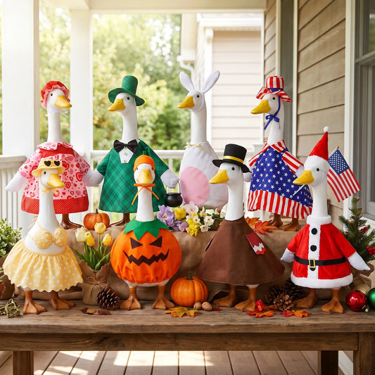 8/1Set 23in Porch Goose Outfit Goose Statue Skirt Hat Clothes All Season Lawn Goose Clothes Easter Halloween Xmac Statue Costume