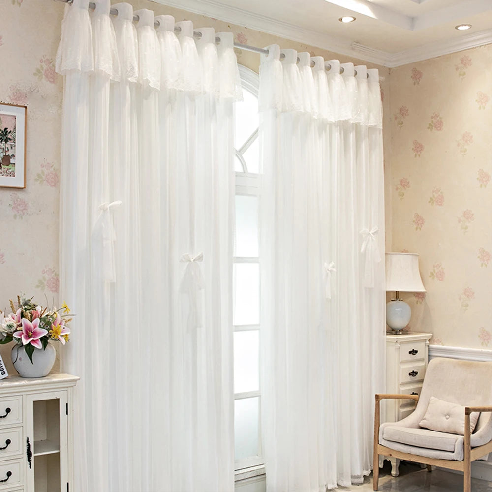 Double Layer Thickened Blackout Curtain with Butterfly Knot Decoration, Modern Minimalist Style Drapes for Bedroom Living Room W