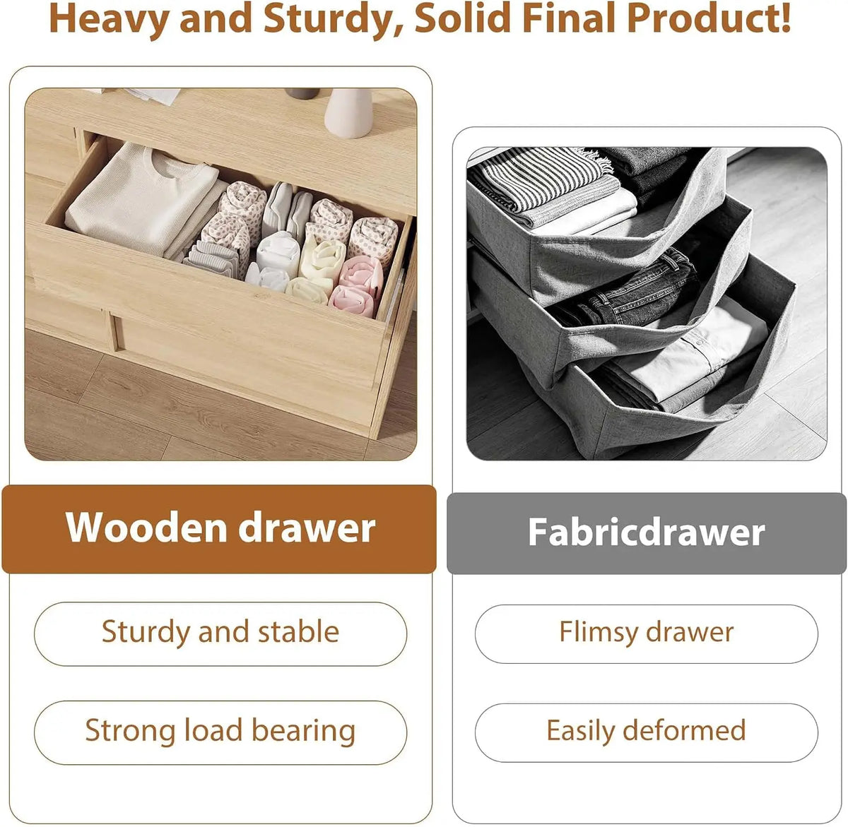 43.3" Tall 5-Drawer Chest Dresser – Freestanding Wooden Storage Cabinet with Drawers, Natural Oak, for Bedroom, Living Room, Hallway, Entryway