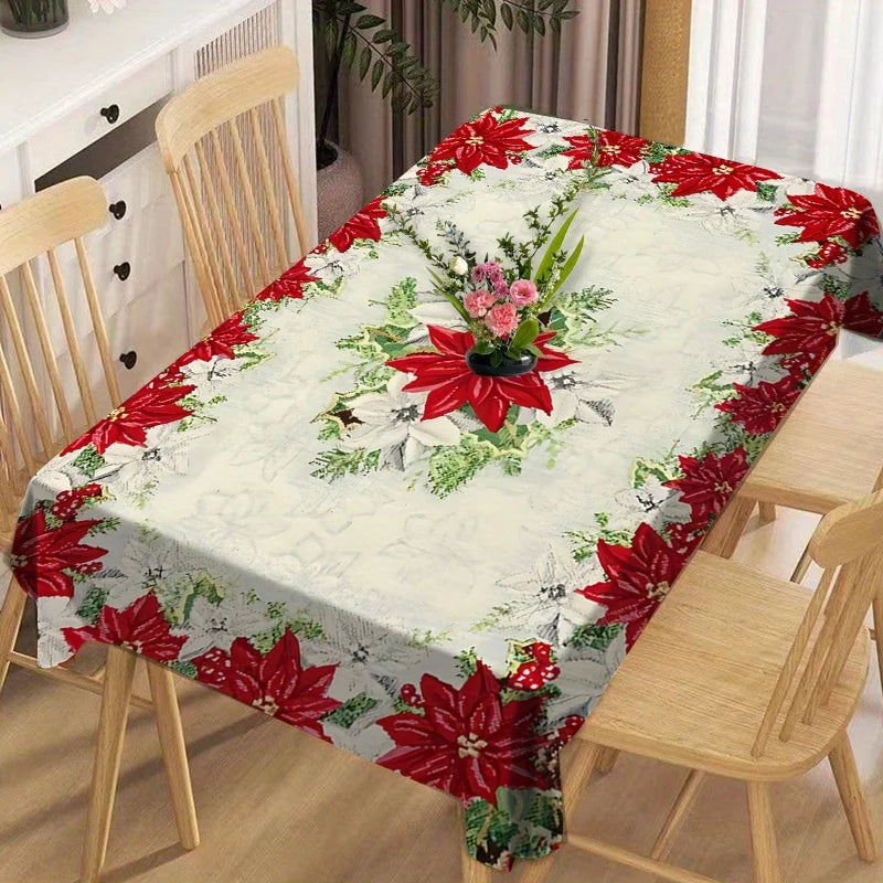 Christmas Poinsettia Rectangle Tablecloth for Table Decor Reusable Winter Xmas Kitchen Dining Tablecloth Christmas Decorations