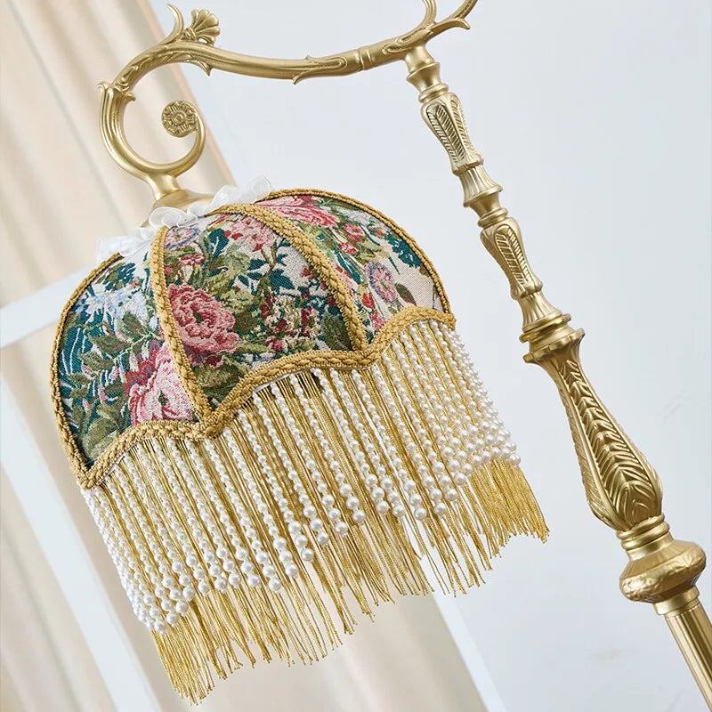 American Tassel Lampshade Floor Lamp European Luxury Design Velvet Station Lamp Livingroom Bedroom Atmosphere Art Decor Lighting