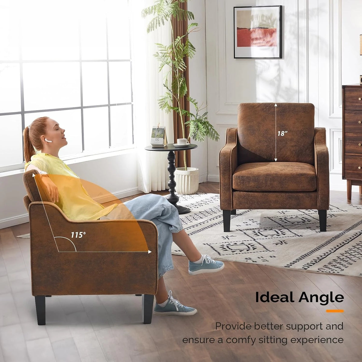Accent Chairs Set of 2 Living Room Chairs Rustic Reading Chair for Bedroom Scooped Arm Chair Mid Century Modern, Customized