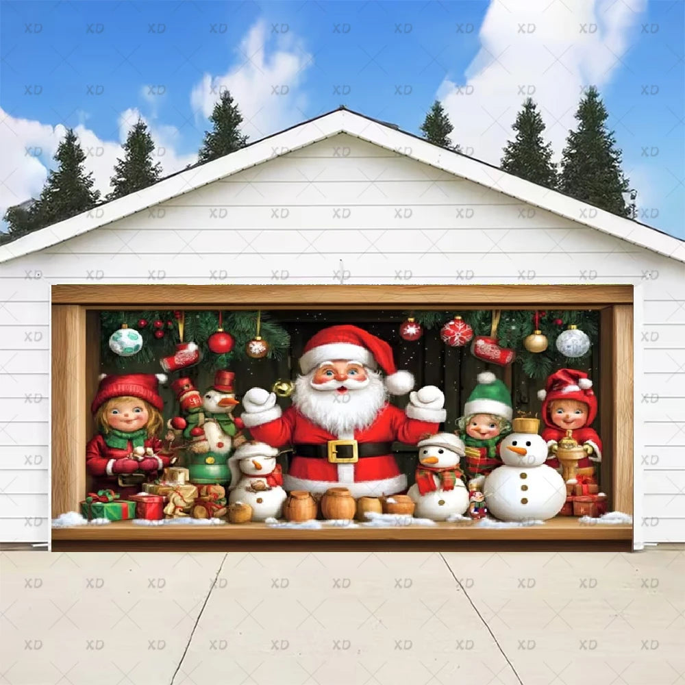 Christmas Large Garage Door Cover Backdrop Xmas Party Decoration Background Winter Yard New Year Party Wall Decor Banner Props