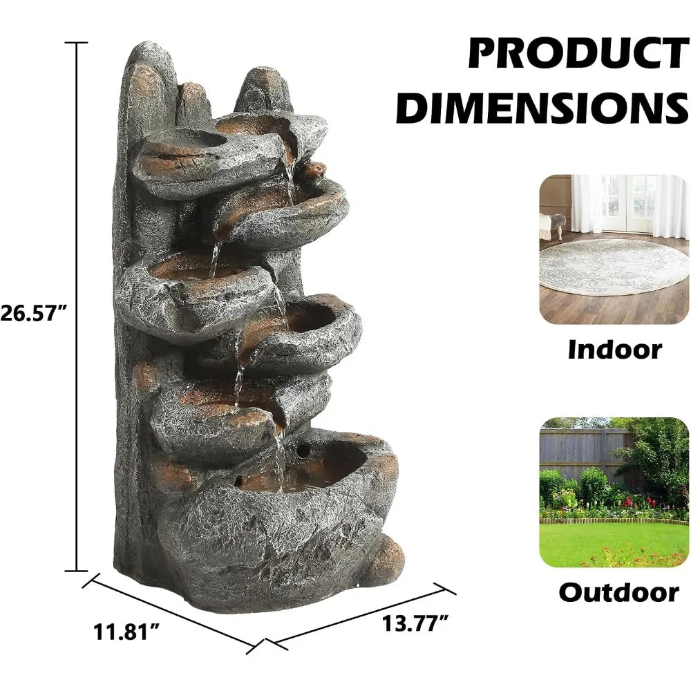 US Warehouse Hot Sale 6-Tier Cascading Rock Fountain with LED Lights