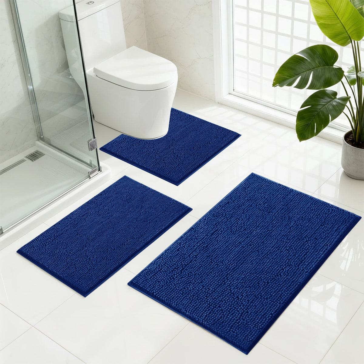 Absorbent Bathroom Rugs Set Non Slip 3 Piece Bath Mat Washable Chenille Bath Rugs Bath Tub Carpet Bathroom Mats with Toilet Rug