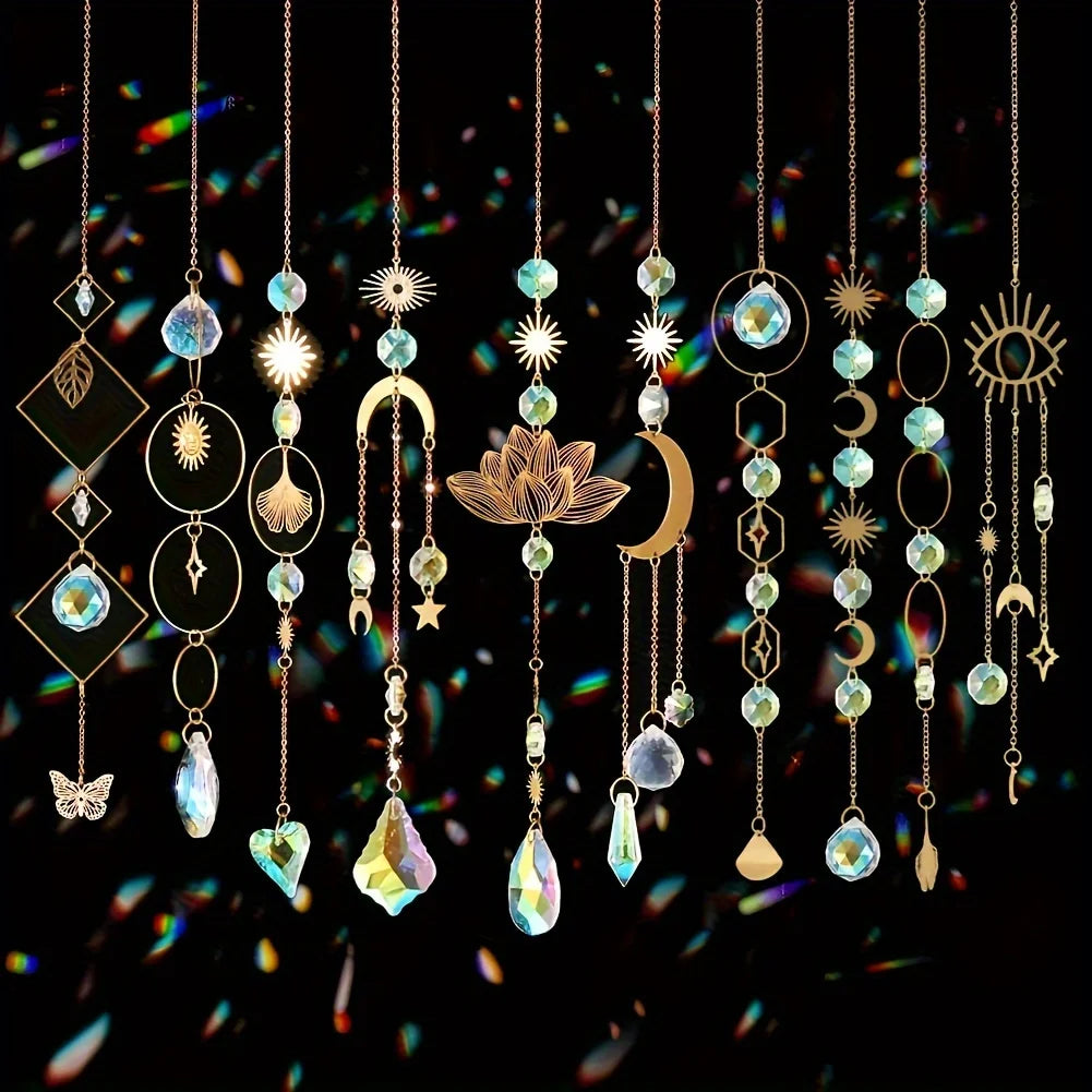 10 Pieces Lotus Colorful Crystal Suncatcher with Chain Pendant Ornaments Hanging Crystals Prism Rainbow Maker for Windows Indoor