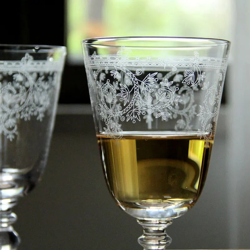Vintage Etched Wine Goblet French Retro Crystal Stemware for Home Bar Unique Glass Gift