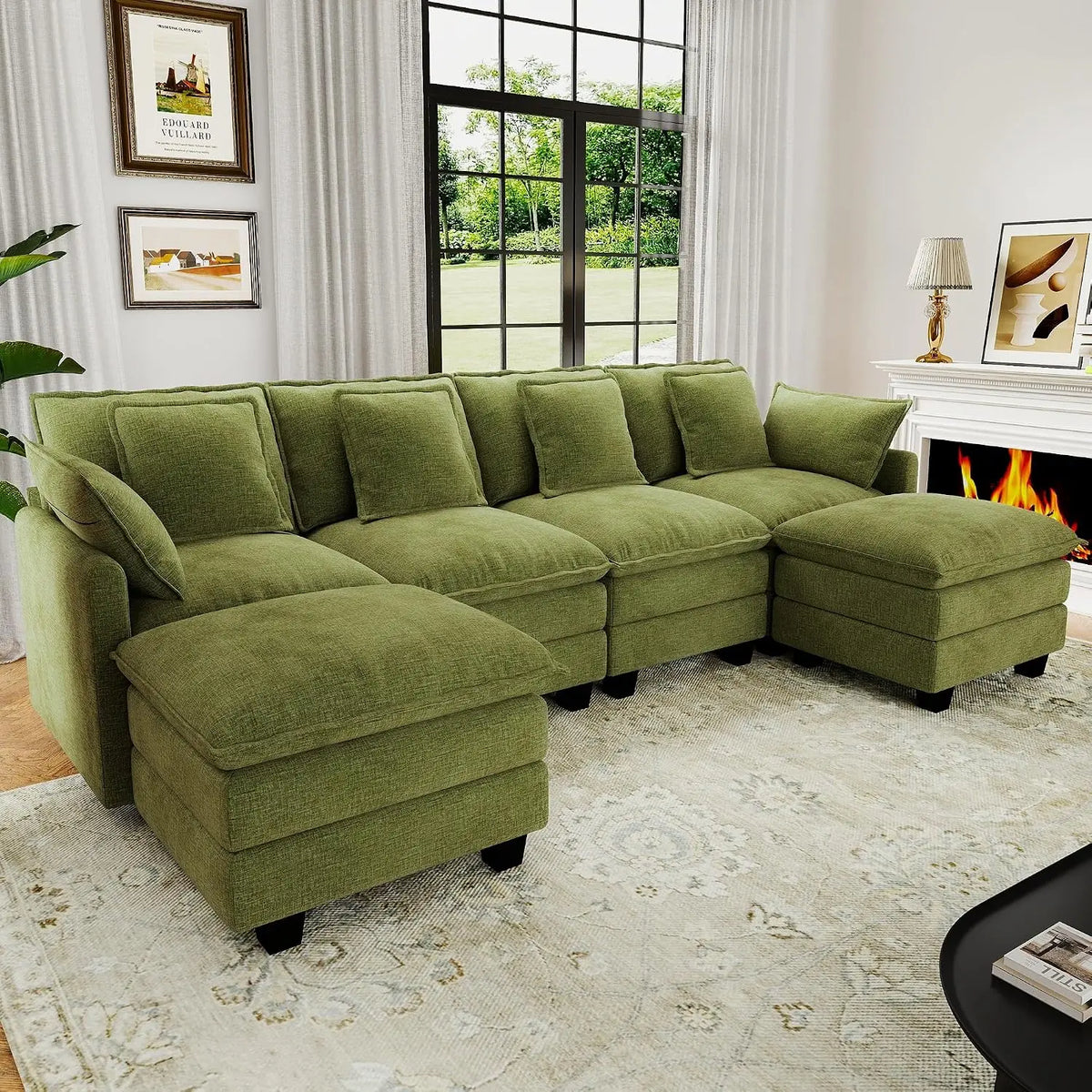 107" Cloud Couch Sectional Modular Sofa, Deep Seat Couches with Ottoman and Removable Washable Pillows for Living, Custom