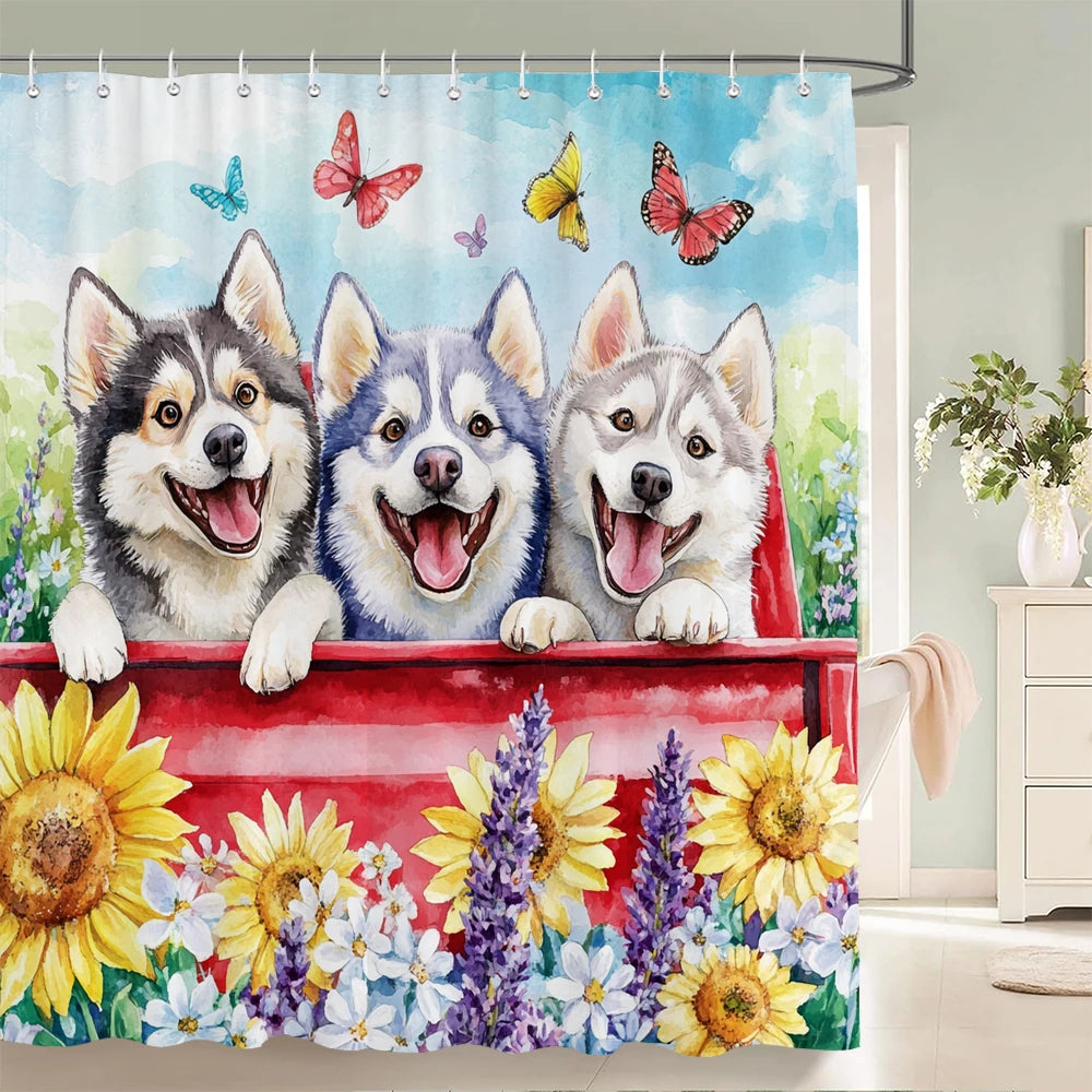 Funny Cat and Dog Shower Curtain Animal Beach Printed Shower Curtain Bathroom Bath Curtain Home Decor Curtain With Hooks