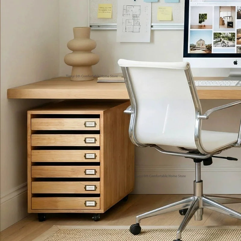 Modern Solid Wood Filing Drawer Cabinets Nordic Creative Desk Mobile Document Drawing Cabinet Home Furniture  أثاث مكتبات FYFC