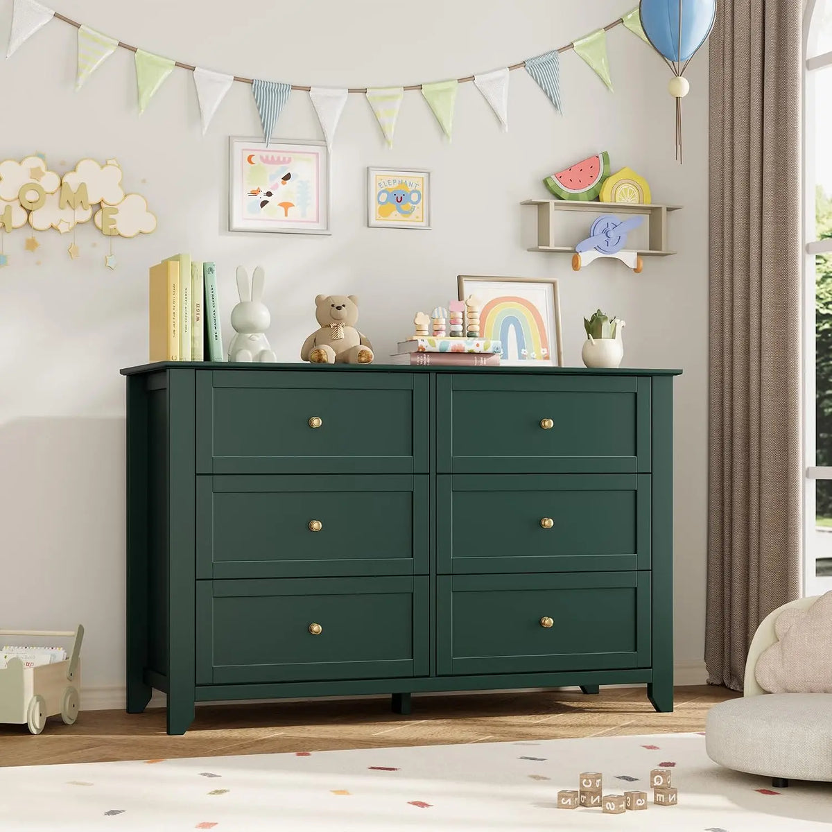 6-Drawer Dresser for Bedroom, 47.2" Wide Modern Large Chest of Drawers with Metal Knobs, Wooden Clothes Storage Organizer for Closet, Nursery, Living Room & Apartment