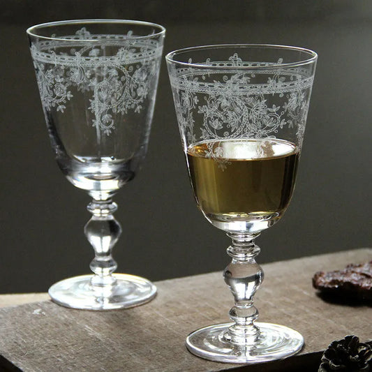 Vintage Etched Wine Goblet French Retro Crystal Stemware for Home Bar Unique Glass Gift