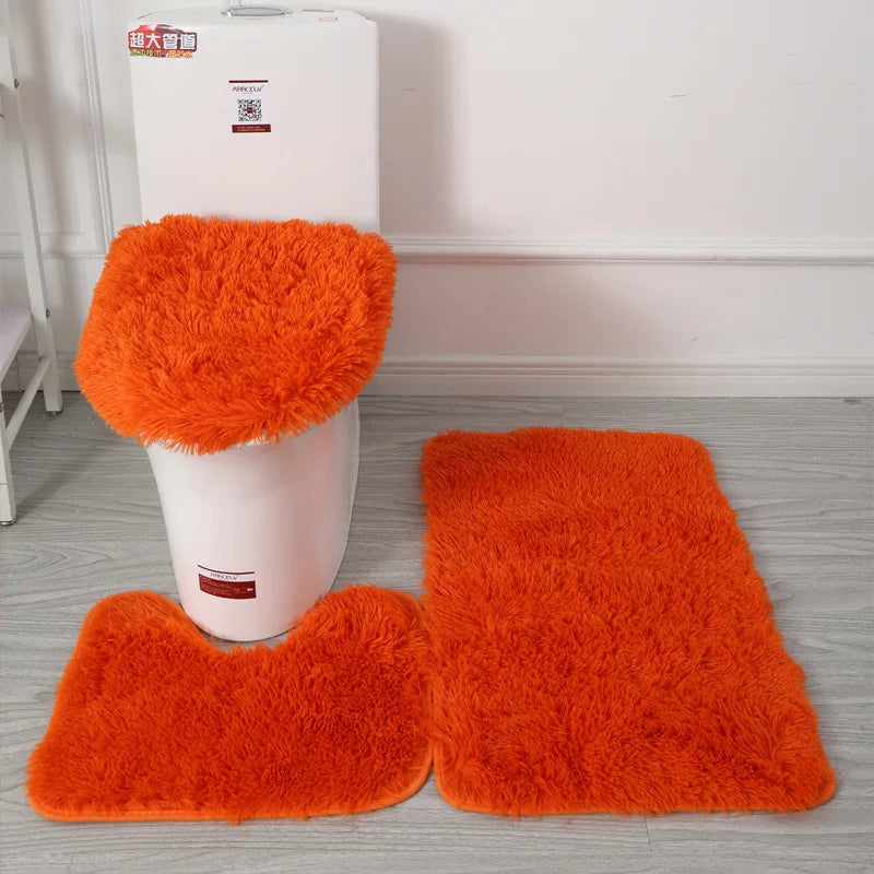 3Pcs/set Bath Mat Set Soft Fluff Shower Carpet Non-slip Floor Mat for Bathroom Toilet Rugs Toilet Lid Cover Bathroom Products