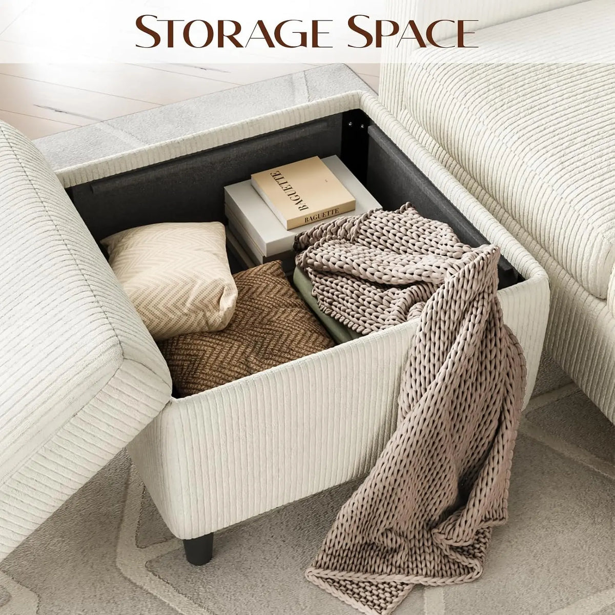 Convertible Sectional Couches for Living Room, 3 Seats L Shaped Sofa with Storage Ottoman & 2 Cup Holders, Modern, Custom