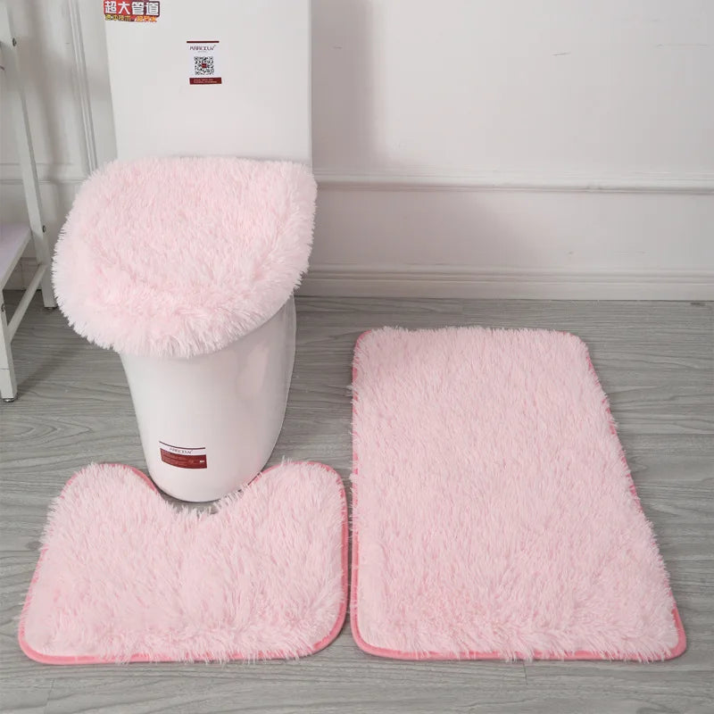 3Pcs/set Bath Mat Set Soft Fluff Shower Carpet Non-slip Floor Mat for Bathroom Toilet Rugs Toilet Lid Cover Bathroom Products