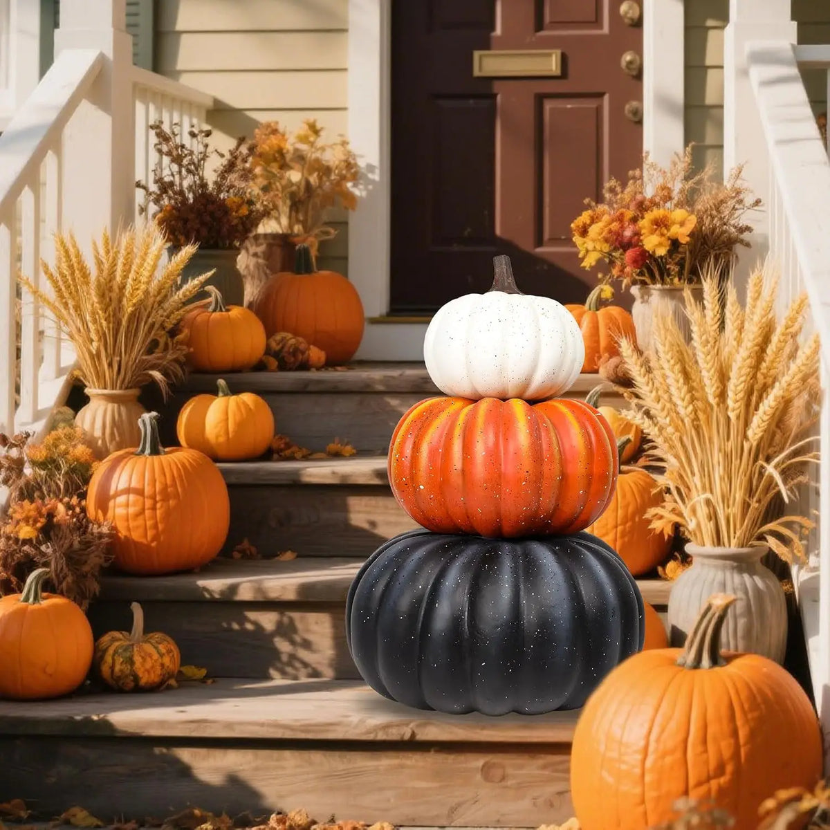 23 Inch Large Stacked Faux Pumpkins,3-Tier Fall Halloween Porch Decoration