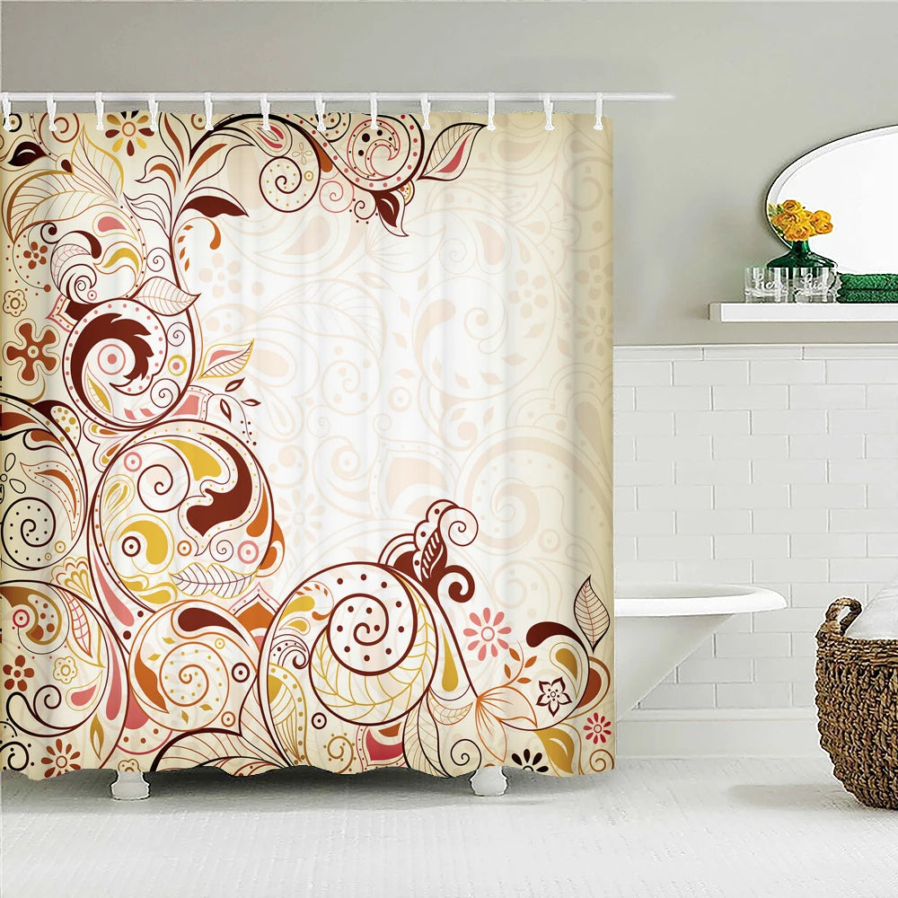 Bohemian Beach Fabric Shower Curtain Bathroom Curtains Indian Mandala Flower Waterproof Fabric Bath Screen with 12 Hooks