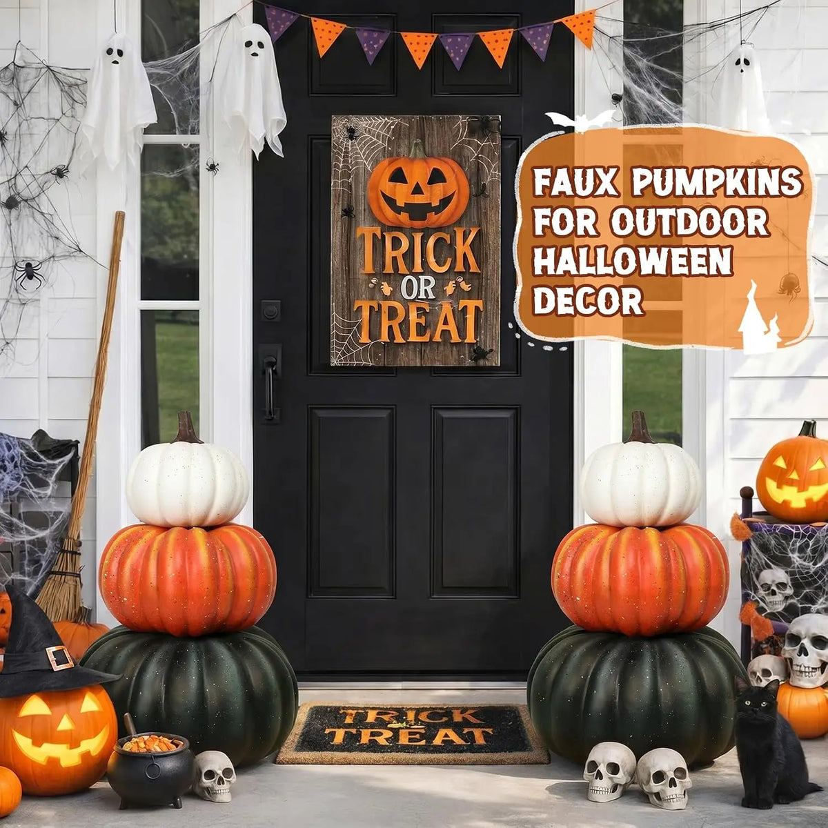 23 Inch Large Stacked Faux Pumpkins,3-Tier Fall Halloween Porch Decoration