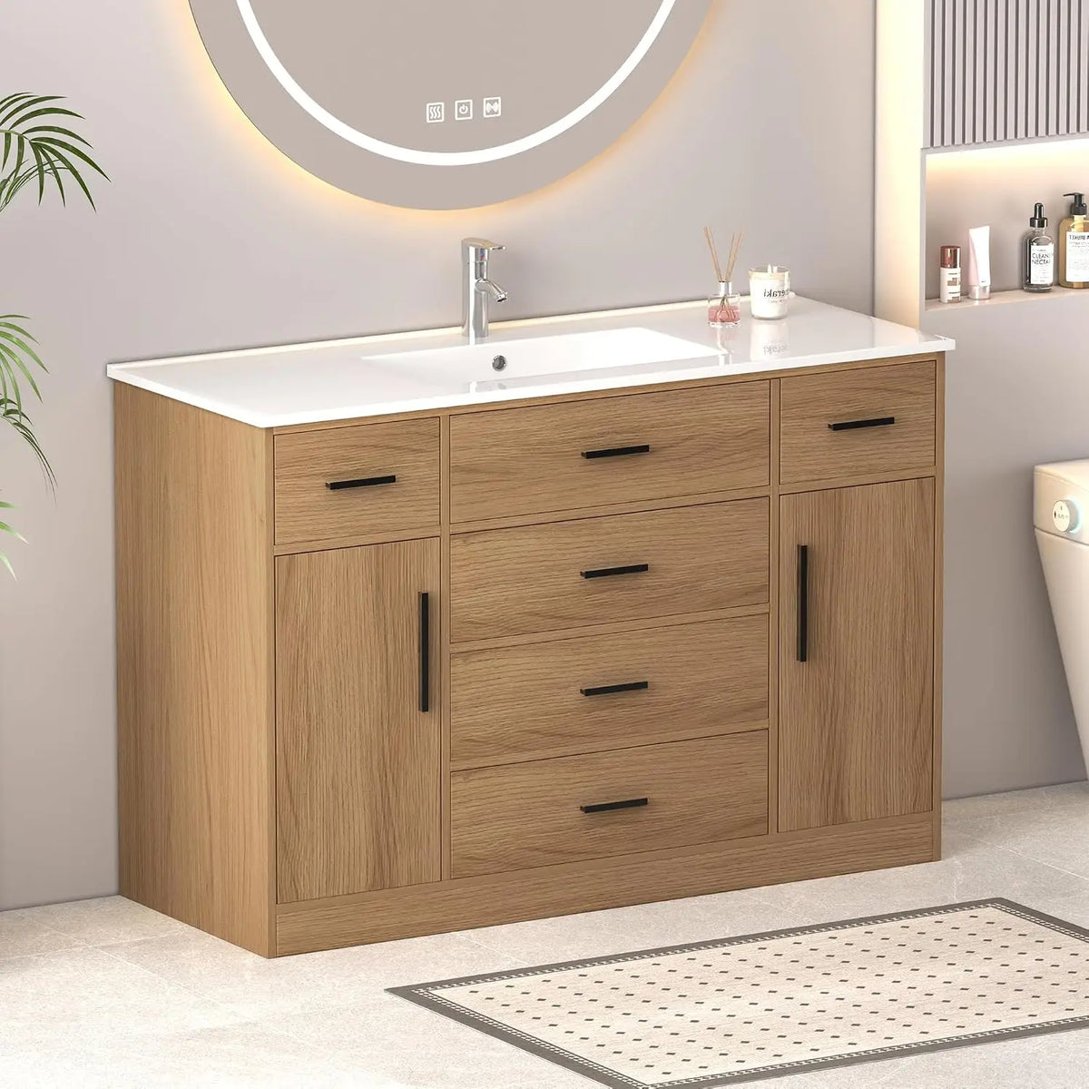 48" Bathroom Vanity with Sink,Single Sink Cabinet with 9 Drawers & 2 Soft-Close Doors, Modern Wood Storage, Customized