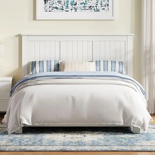 Serene Wood Panel Headboard with Window-Pane Design, Queen, White