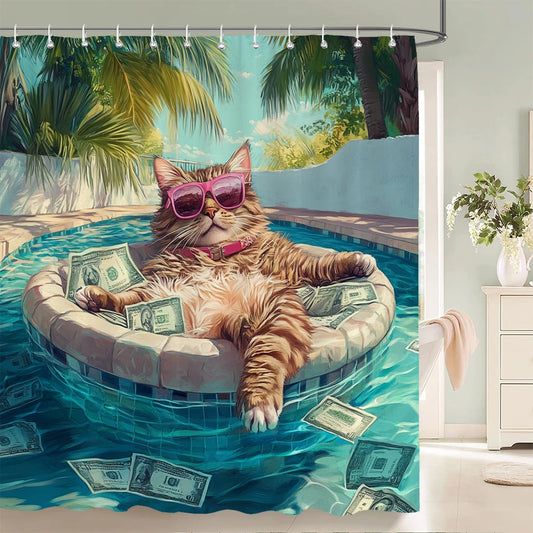 Funny Cat and Dog Shower Curtain Animal Beach Printed Shower Curtain Bathroom Bath Curtain Home Decor Curtain With Hooks