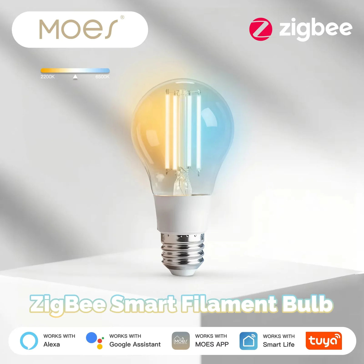 MOES ZigBee Smart LED Edison Bulb 7W E27, Dimmable, Works with Alexa & Google Home, Voice Control, Vintage Filament Light