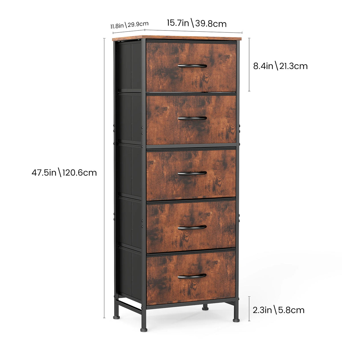 JHK 5 Fabric Drawers Cabinet For Living Room 48IN Drawers Beside Nightstand Tables Storage Closet Chest Clothes Display Of Furni