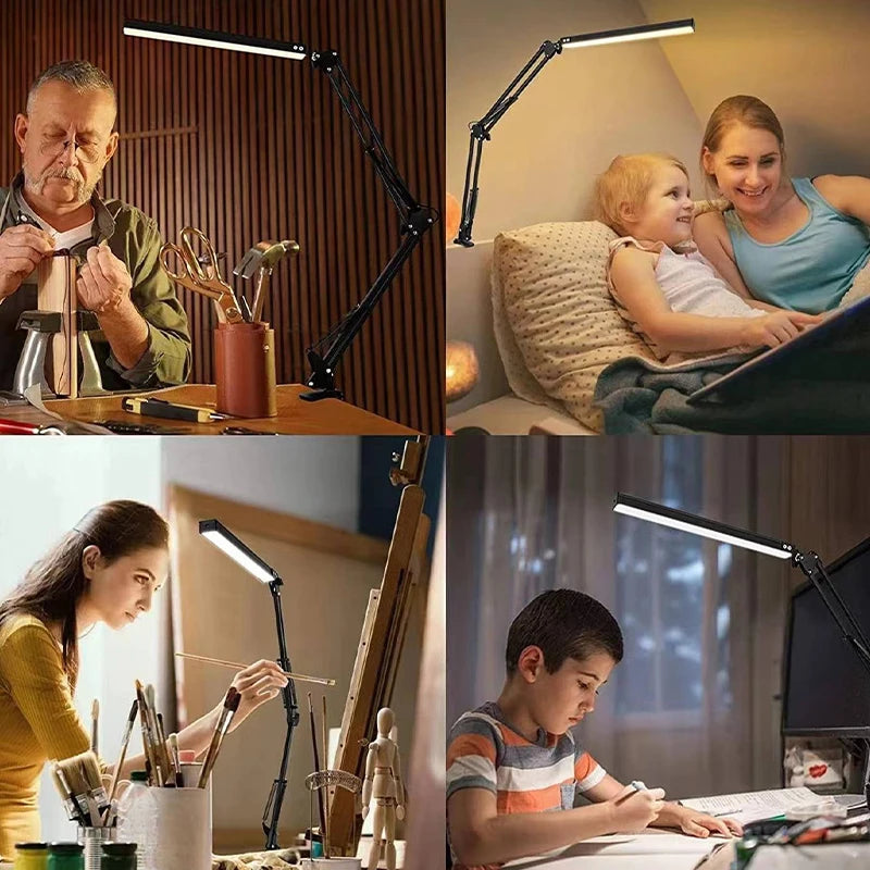33CM LED Desk Lamp Adjustable Foldable Double Swing Arm Light Eye-Caring For Dormitory Study Office Architect Task Lamp Dimmable