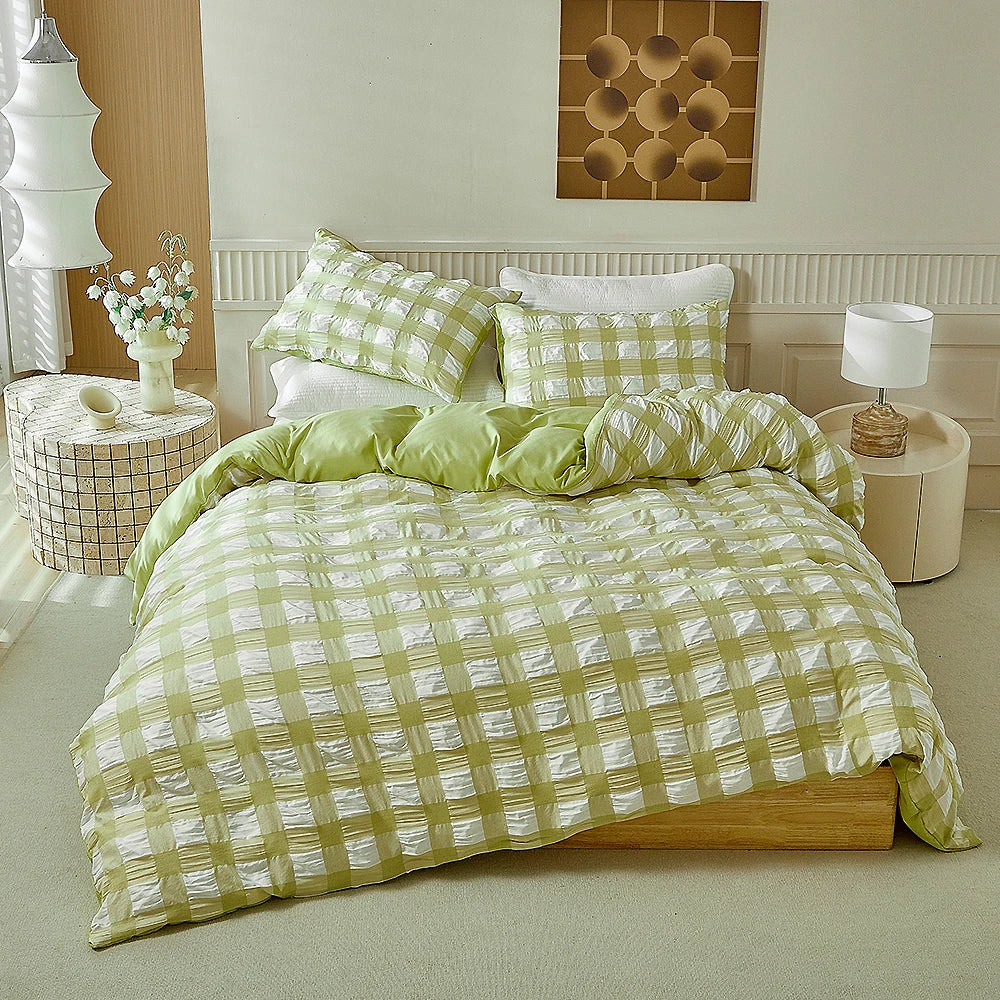Fresh Seersucker Single Double Quilt Cover Set Soft Comfortable Duvet Cover Set 240x220 Versatile Bedroom Bedding Set King Size