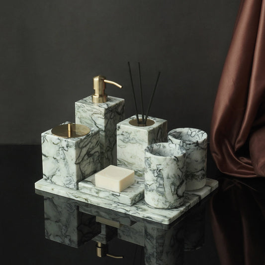 Cold Emerald Natural Marble Bathroom Accessories Set Luxury Soap Dispenser Soap Dish Toothbrush Holder Vanity Tray Kit Bathroom