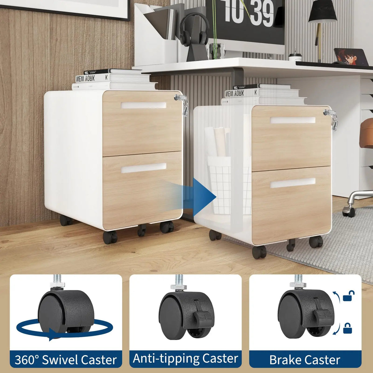 2 Drawer Mobile File Cabinet With Lock, Rolling Metal Under Desk Filing Cabinet For Letter Legal A4, Fully Assembled