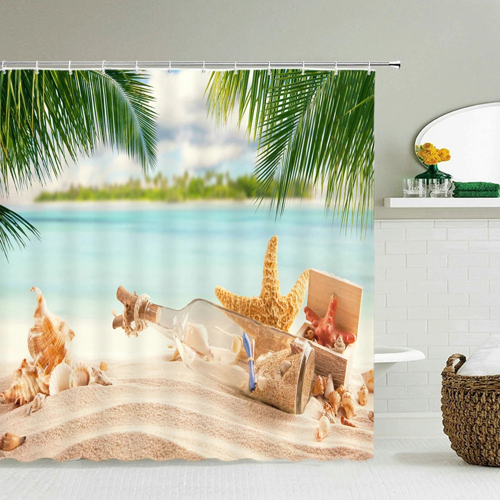 3d Beach Scenery Shower Curtains Sea Ocean Mediterranean Bathroom Curtain Waterproof Cloth Decoration 180*240cm Bath Curtain