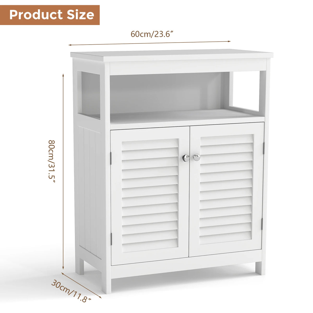 Bathroom Storage Cabinet White Waterproof Wooden Freestanding Cabinet with Removable Shelf Shutter Doors for Home Hotel