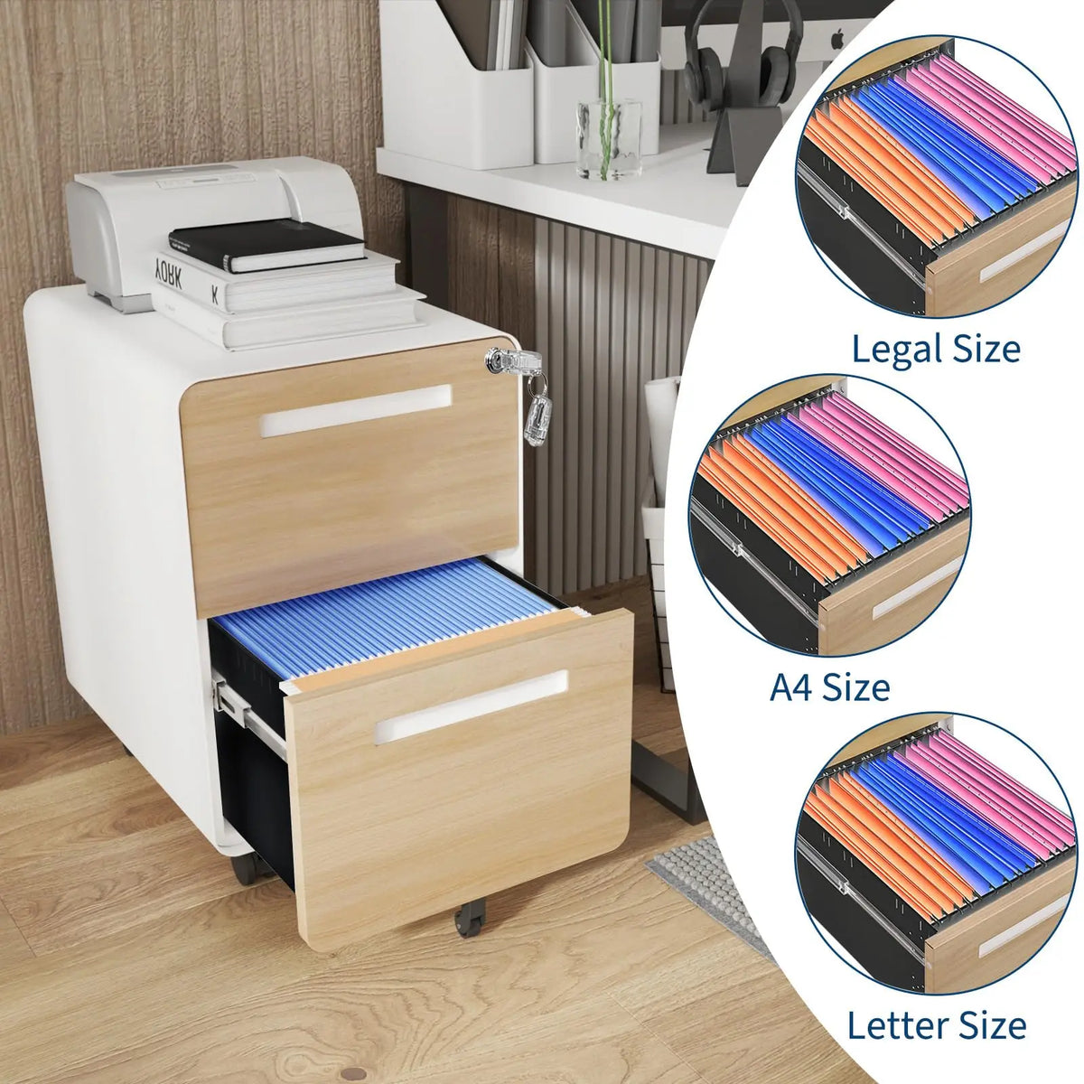 2 Drawer Mobile File Cabinet With Lock, Rolling Metal Under Desk Filing Cabinet For Letter Legal A4, Fully Assembled