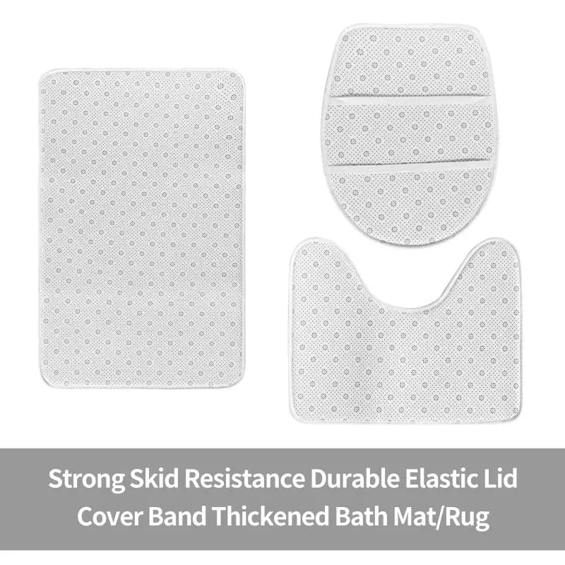 3 Pcss Set Chinoiserie Blue and White Outdoor Bule Birds Flowers Non-Slip Bath Mats Toilet Seat Cover U-Shaped Mat and Floor Rug