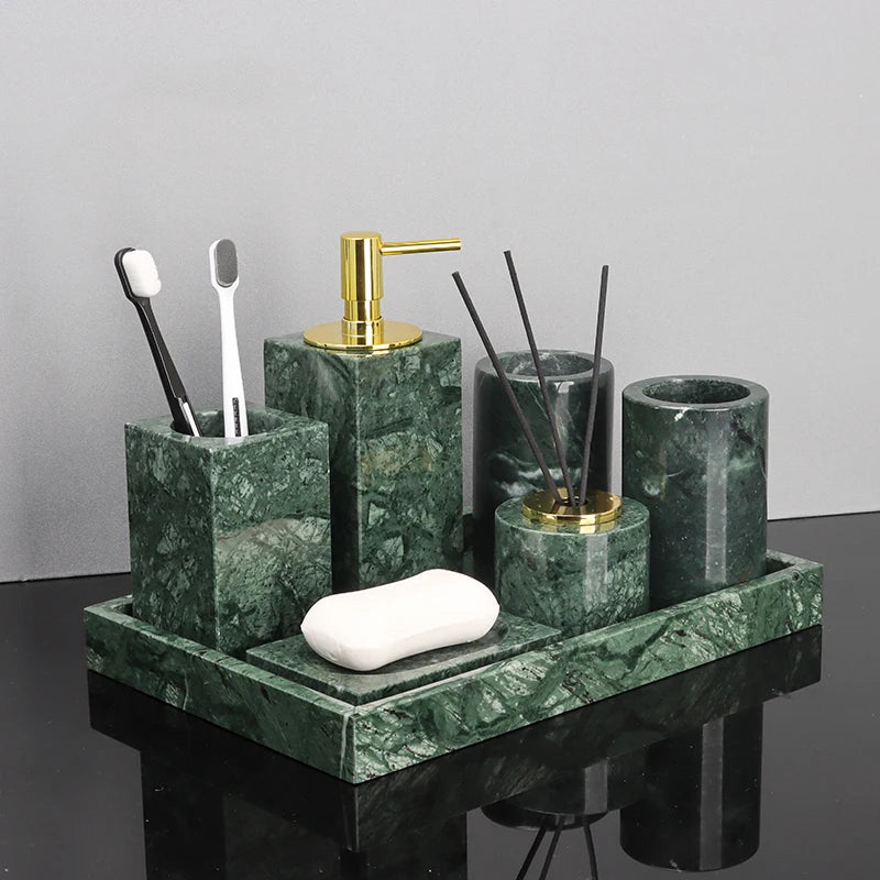 Indian Green Natural Marble Bathroom Accessories Retro Soap Dispenser Soap Dish Toothbrush Holder Tissue Box Bathroom Set