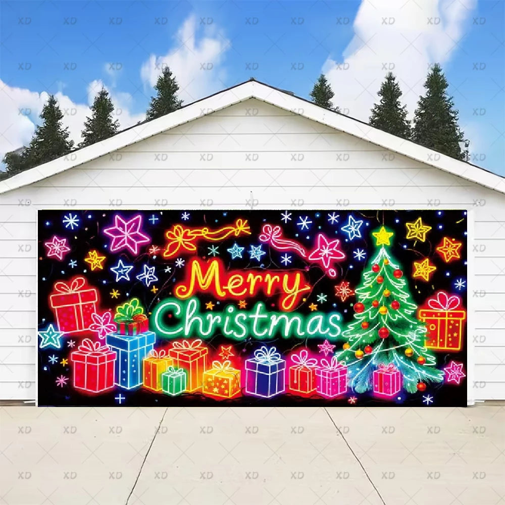 Christmas Large Garage Door Cover Backdrop Xmas Party Decoration Background Winter Yard New Year Party Wall Decor Banner Props